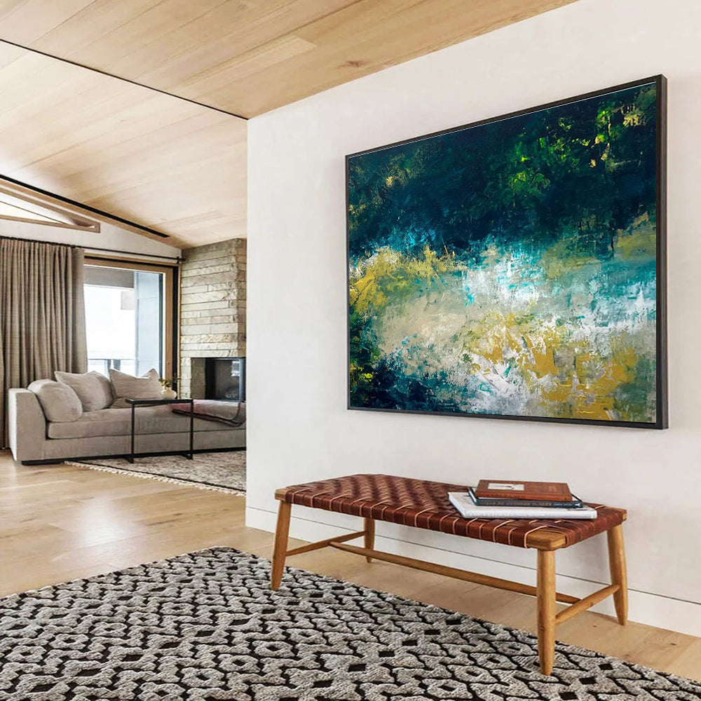 Teal and Gold Abstract Landscape Painting for Coastal Home Interiors YHT326