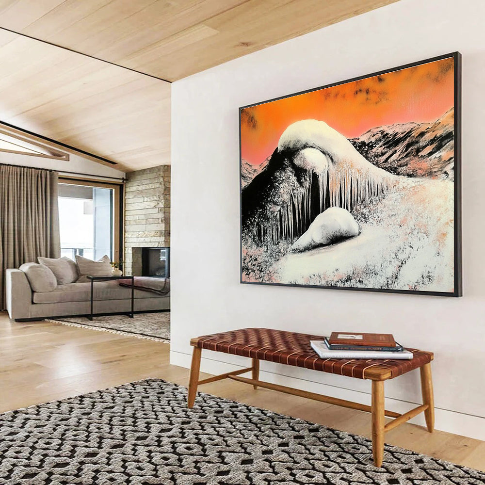 Snowy Mountain with Icicles: Stark Winter Beauty Abstract Painting ABS160