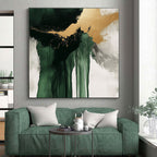 Green Gold Drip Abstract Painting with Flowing Elegance WINK634