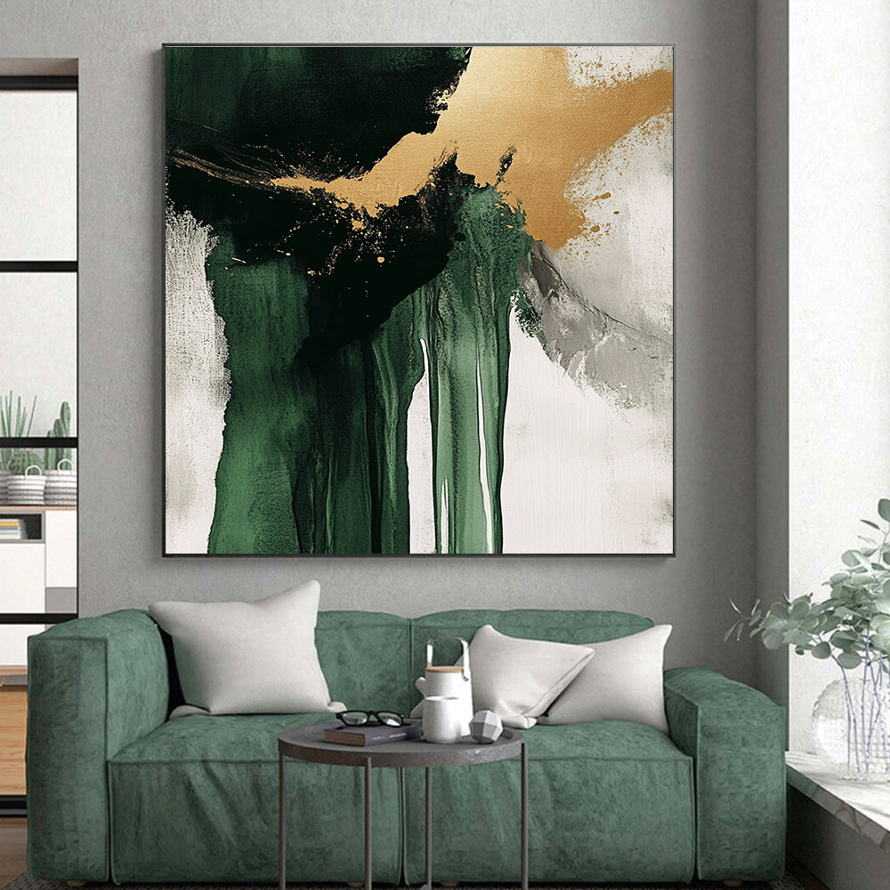 Green Gold Drip Abstract Painting with Flowing Elegance WINK634