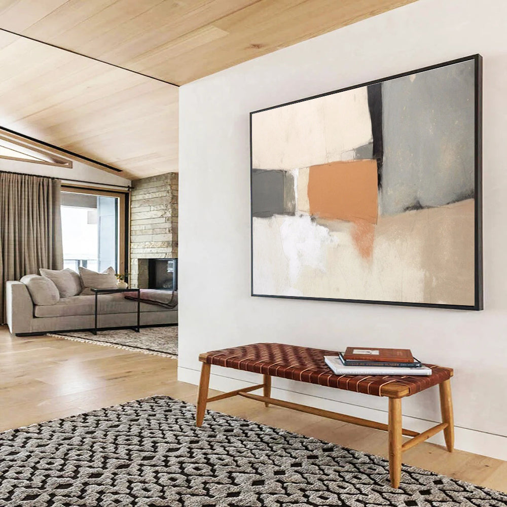 Neutral - Toned Geometric Abstract Painting for Timeless Interiors YHT075