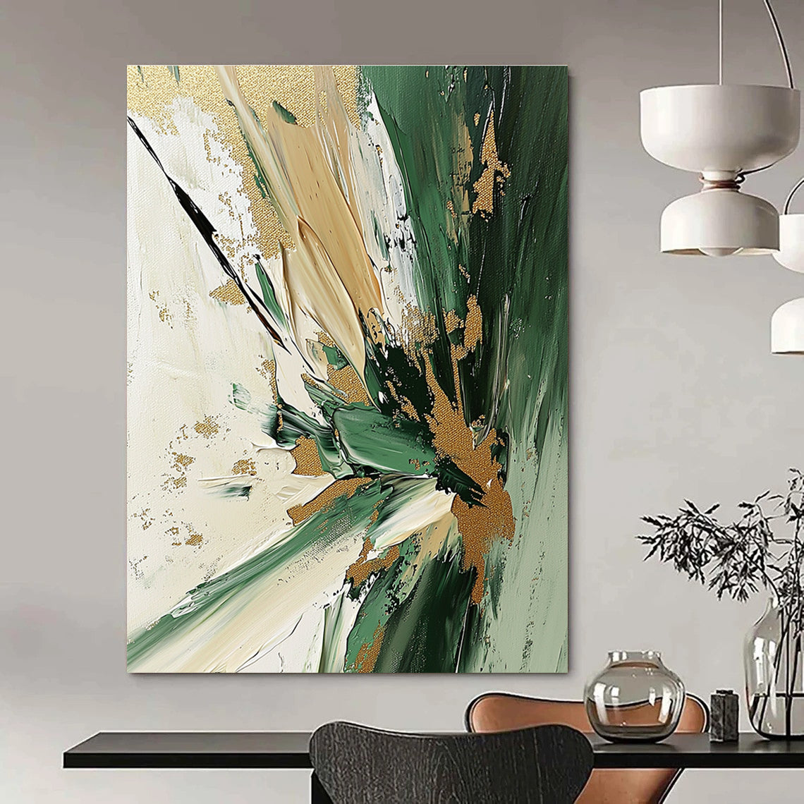 Textured Abstract Painting with Green and Gold Palette GAB0668