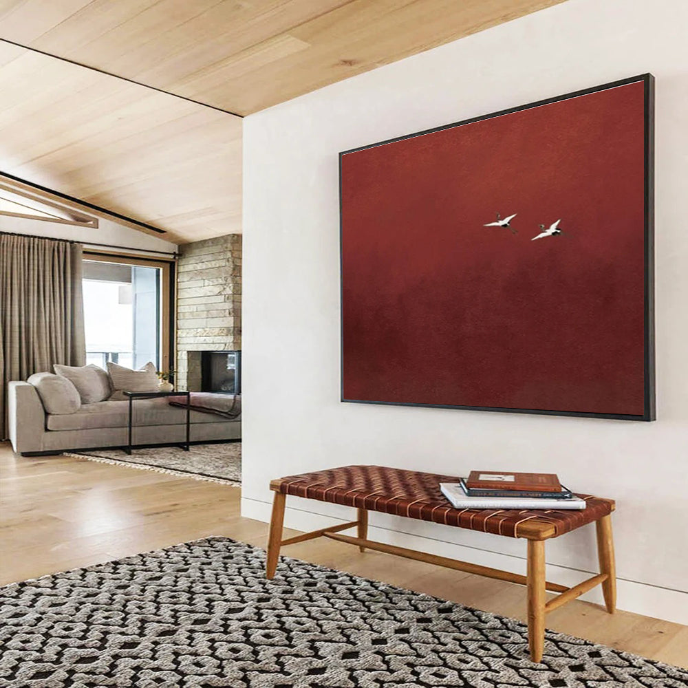Red - Crane Abstract Painting for Serene Asian - Inspired Spas YHT389