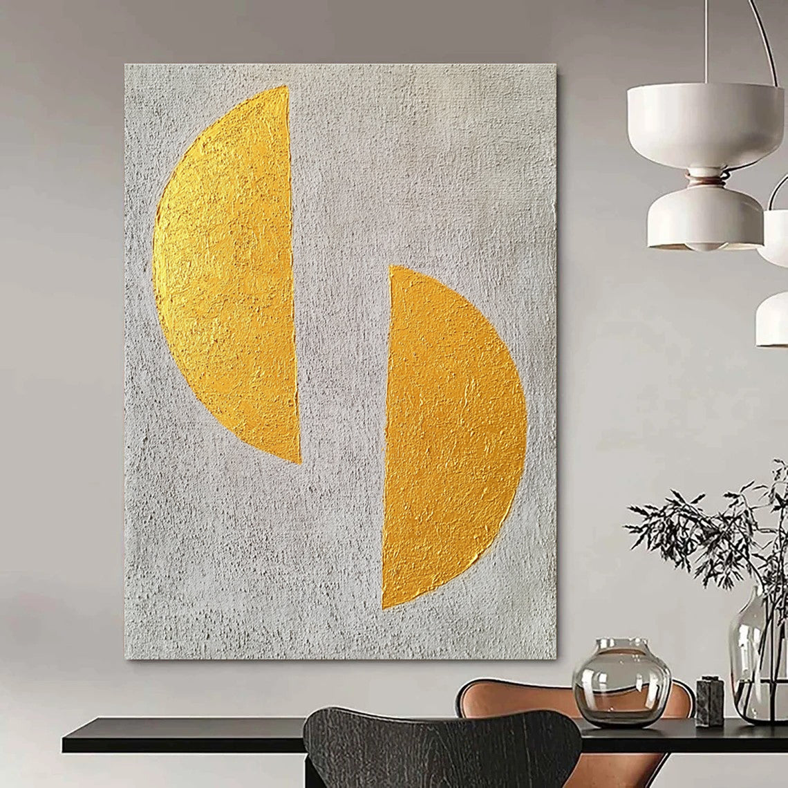 Gold and Gray Abstract Shapes Painting for Minimalist Offices GAB0818