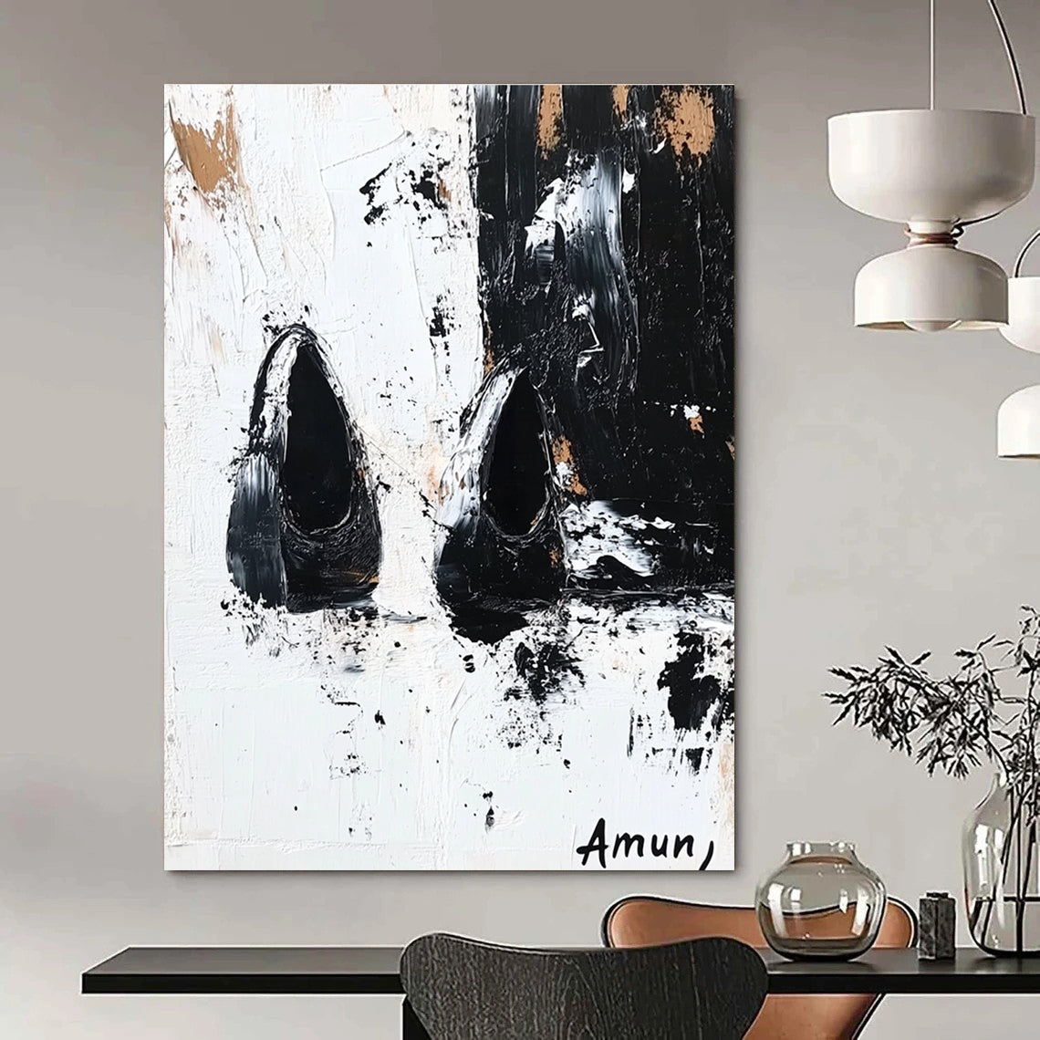 Black and White Shoe Abstract - Edgy Textured Abstract Art GAB0453