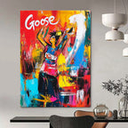 Colorful Figure with Goose Text Abstract Painting for Vibrant Event Spaces GAB1170