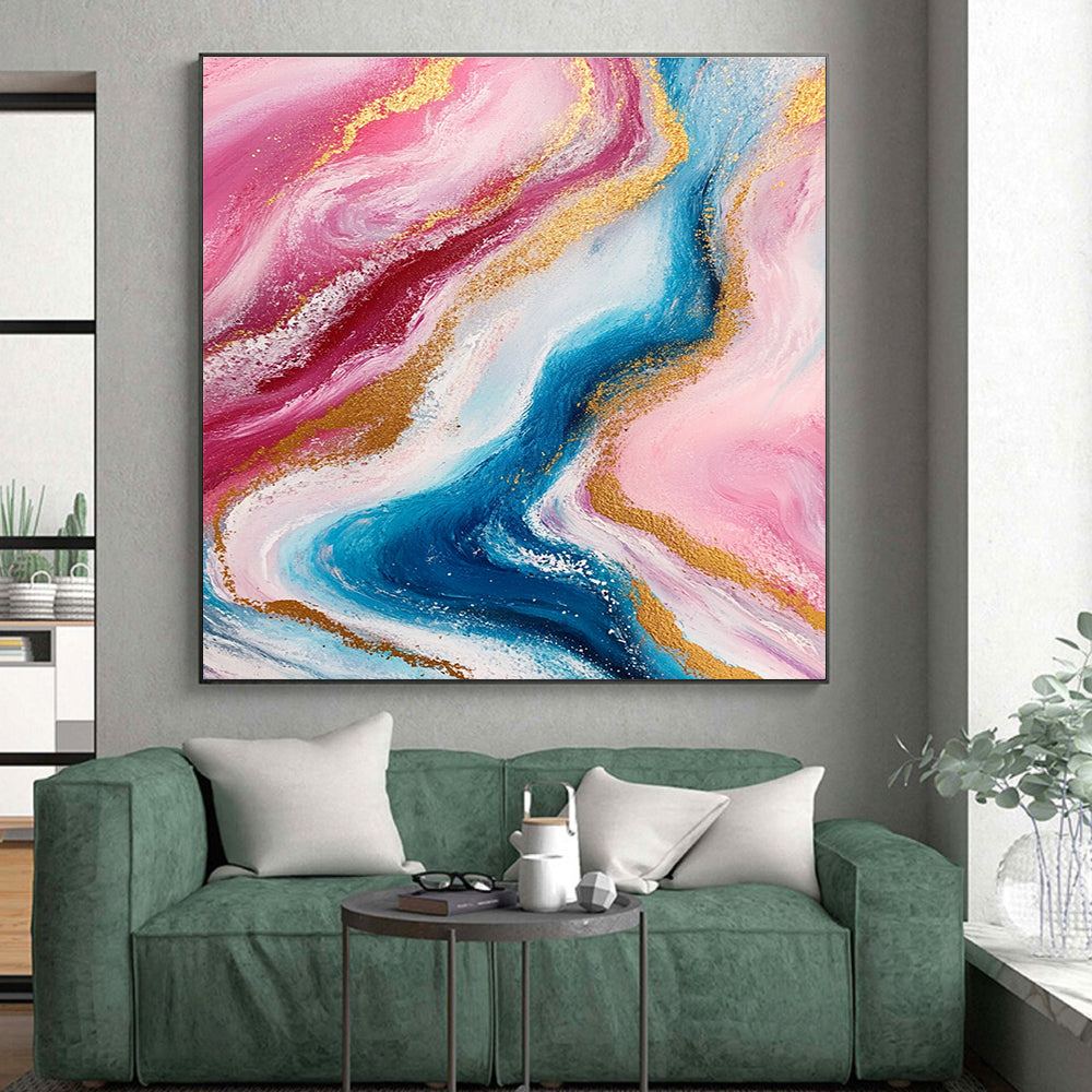 Pink and Blue Marbled Abstract Painting with Luxurious Flow WINK259