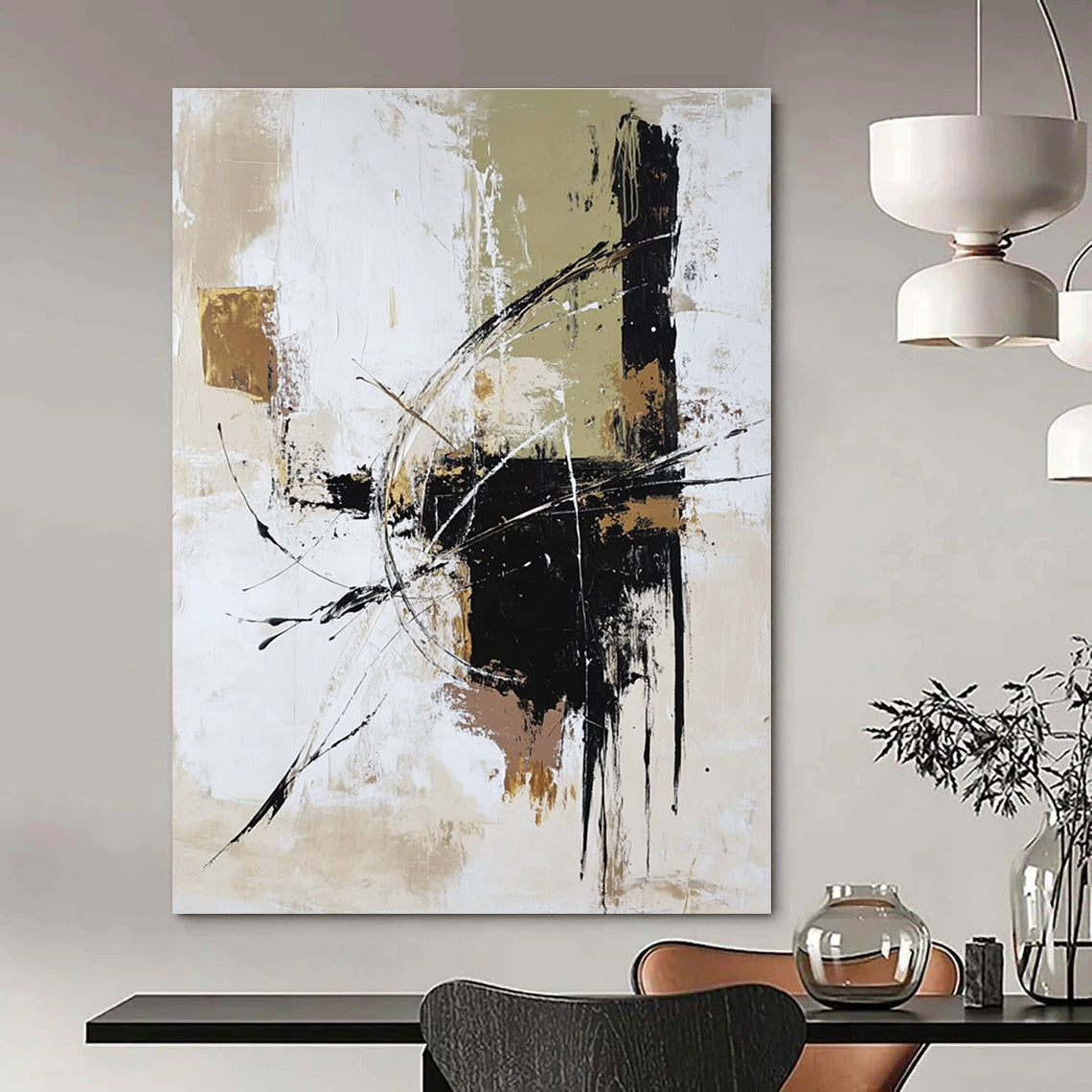Gold and Black Dynamic - Line Abstract Painting for Luxury Boutiques GAB0887