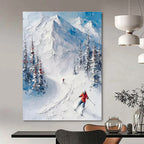 Textured Ski Mountain Scene Painting for Alpine - Inspired Interiors HENG313
