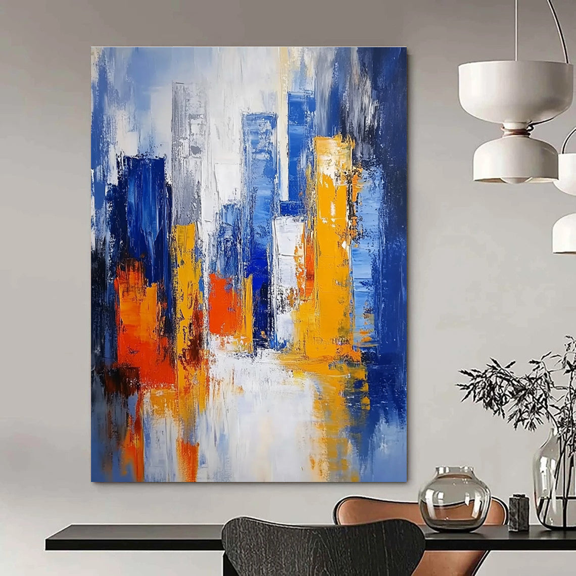 Blue and Orange Cityscape Abstract Painting for Urban - Lover’s Apartments GAB0937