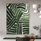 Green Curved Lines Abstract Painting for Nature - Inspired Cafes HENG492