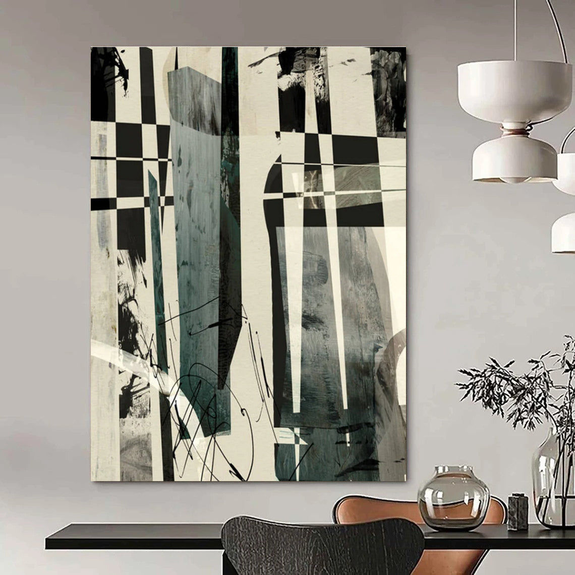Checkered Abstract Composition Painting for Urban - Style Lofts HENG218