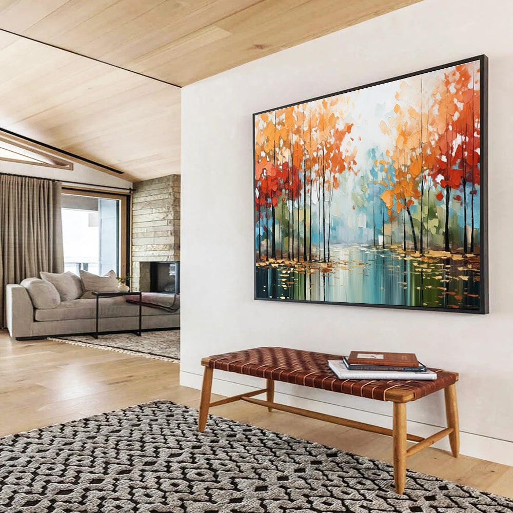 Scenic Autumn Forest Abstract Painting for Wellness Retreats YHT164