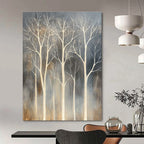 White Trees on Dark Background Abstract Painting for Contemporary Forest - Themed Galleries GAB0817