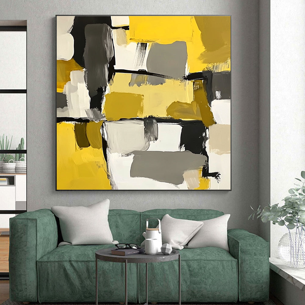 Yellow Gray Abstract Blocks Painting with Playful Composition WINK646