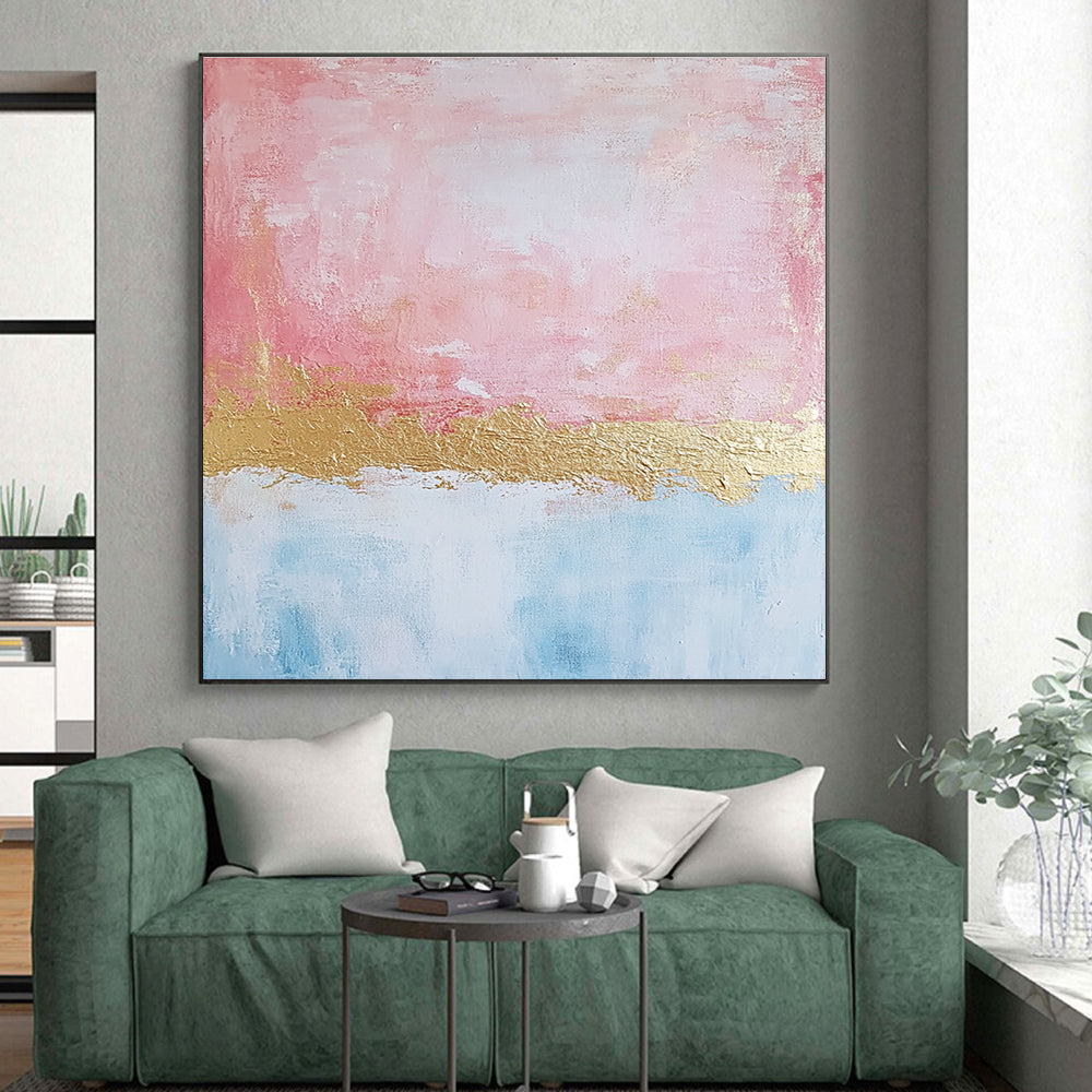 Pink Blue Gold Abstract Painting with Dreamy Warmth WINK726