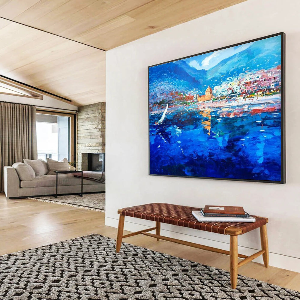 Coastal Town Abstract Painting for Mediterranean - Style Resorts YHT481