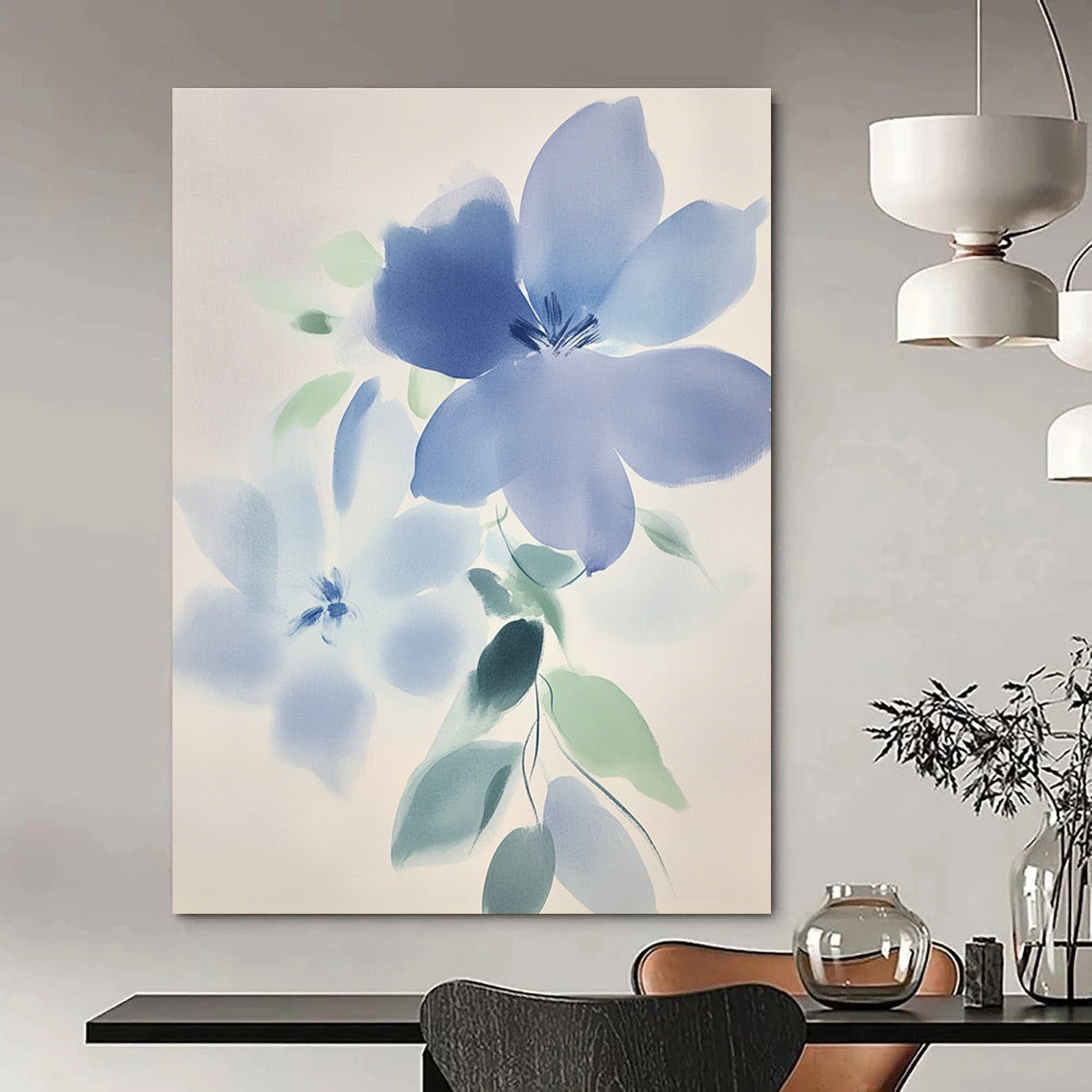 Soft Blue Watercolor Flowers Painting of Delicate Beauty GAB0188