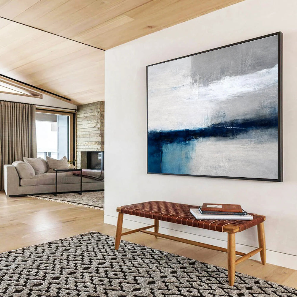 Minimalist Blue - Grey Abstract Painting for Modern Spaces YHT052