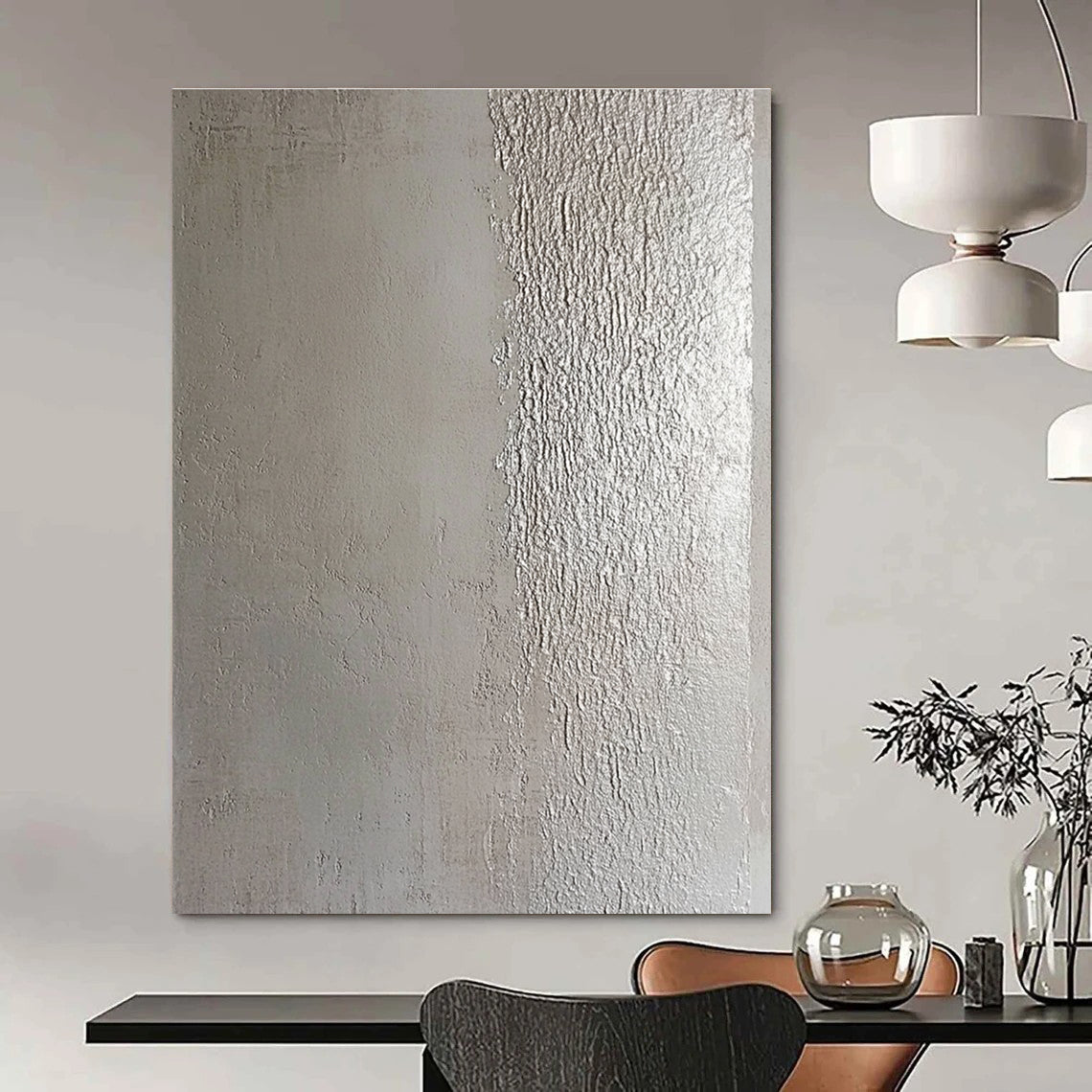 Silver Textured Divide Minimalist Abstract Art GAB0378
