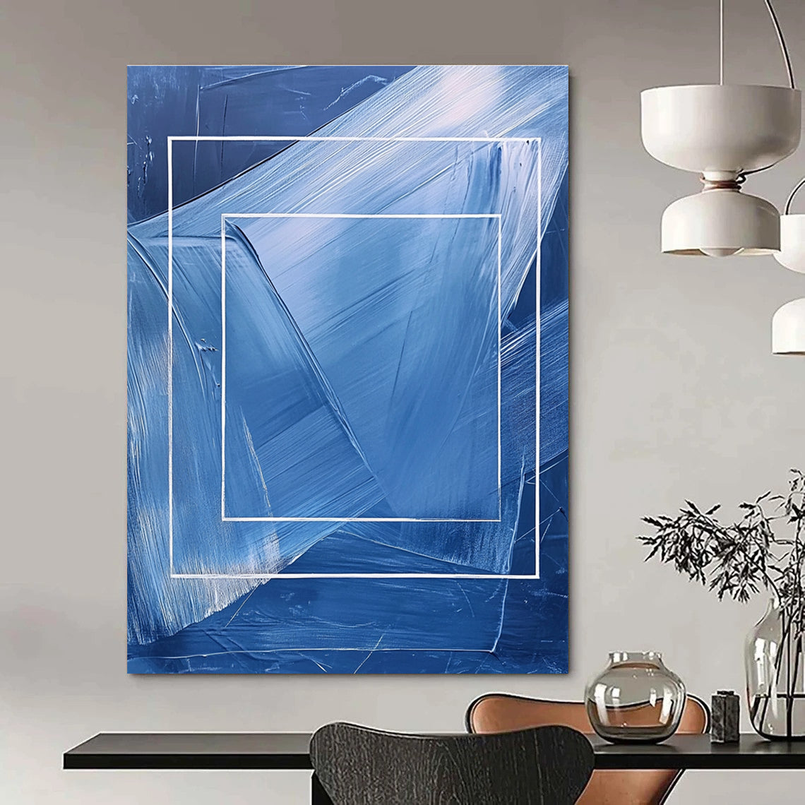 Blue and White Frame Abstract - Geometric Minimalist Abstract Painting GAB0470