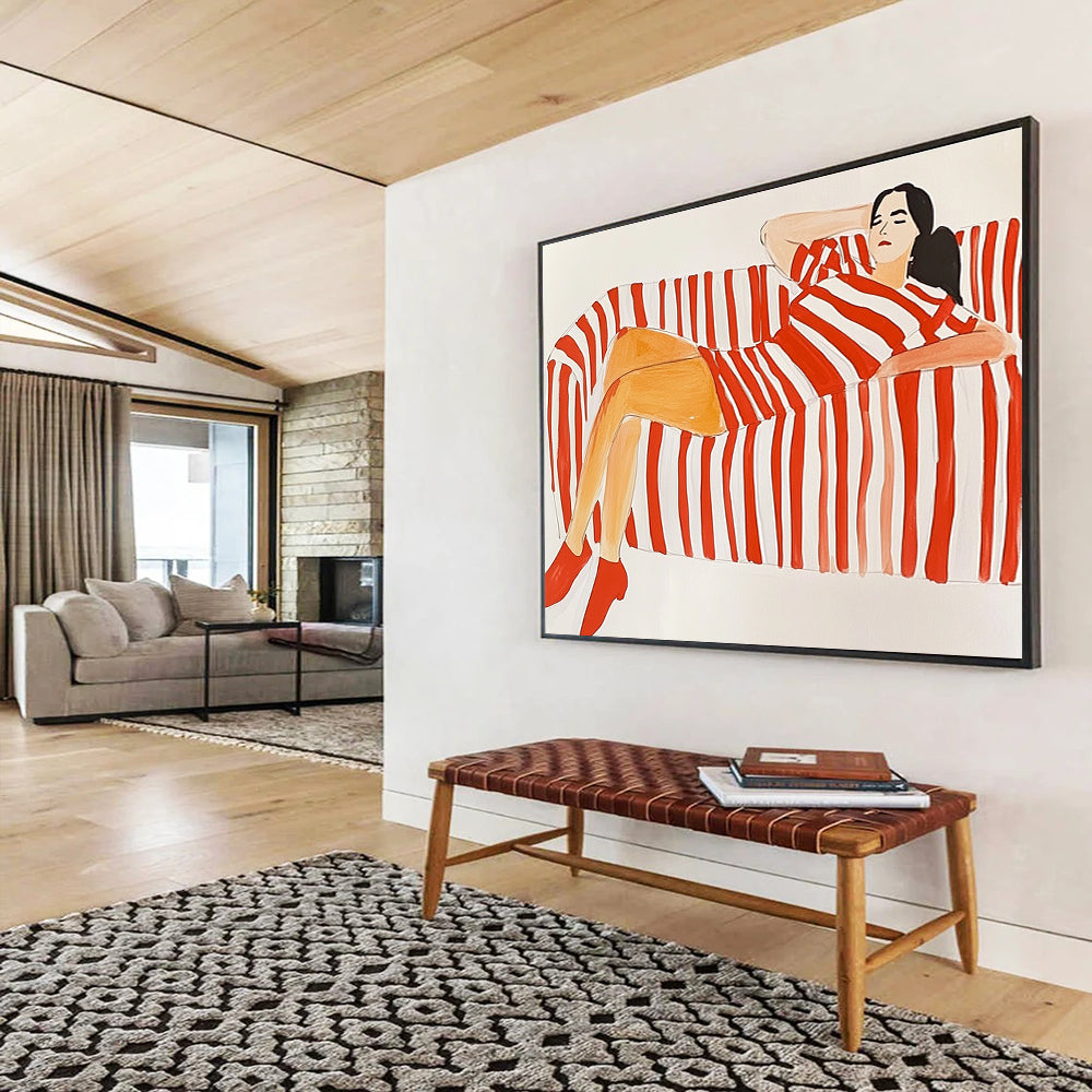 Figure on Striped Sofa in Red and White ABS089