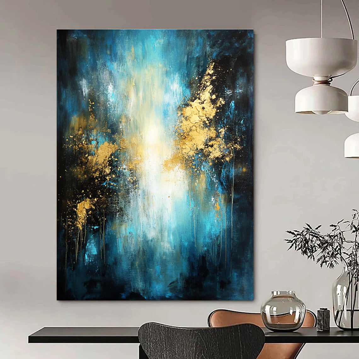 Blue - Gold Abstract Painting for Luxurious Hotel Lobbies GAB0867