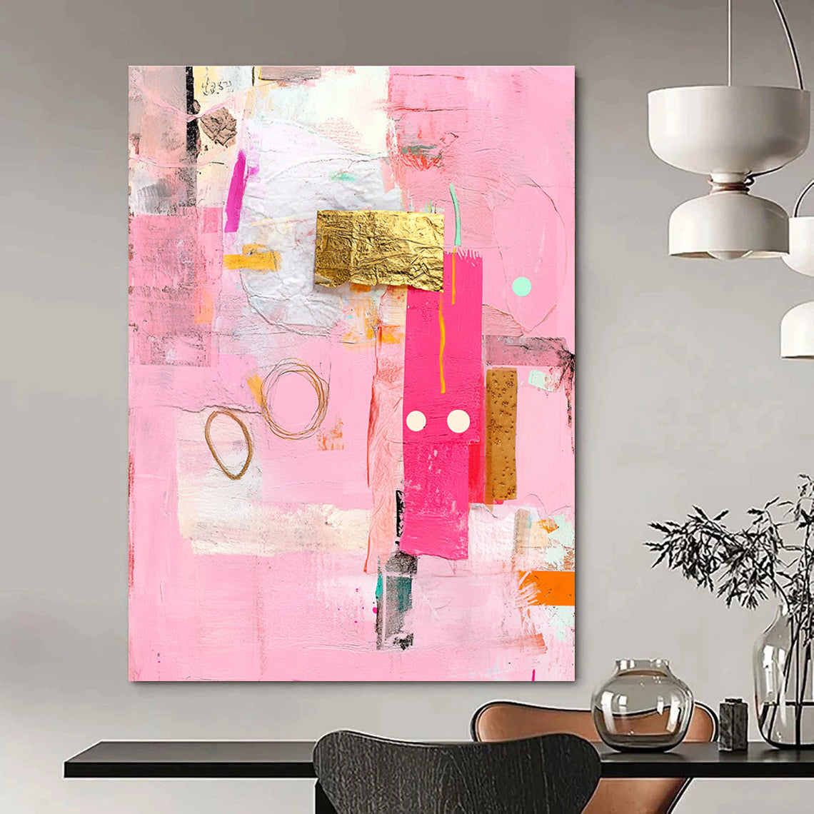 Pink Collage Art Vibrant Mixed - Media Abstract Painting GAB0320