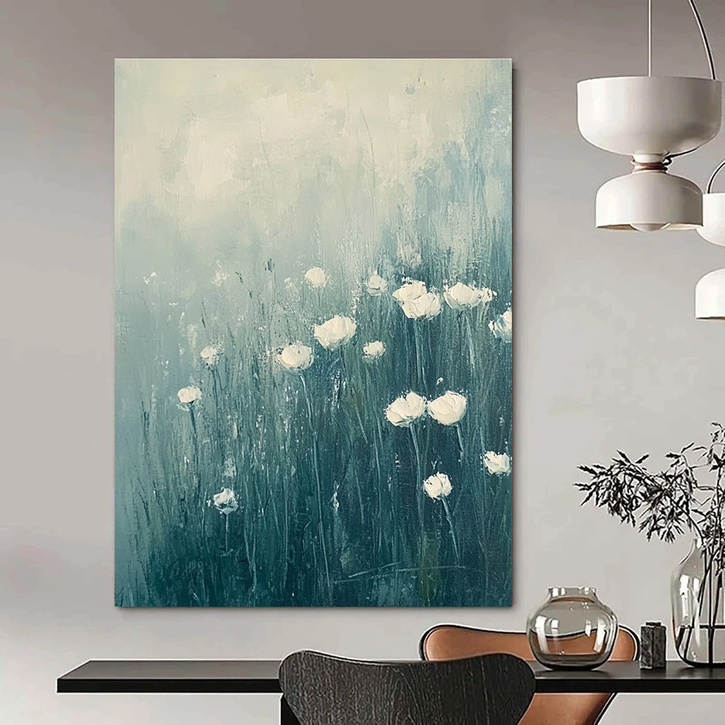 White Flower Field - Tranquil Floral Abstract Painting GAB0614