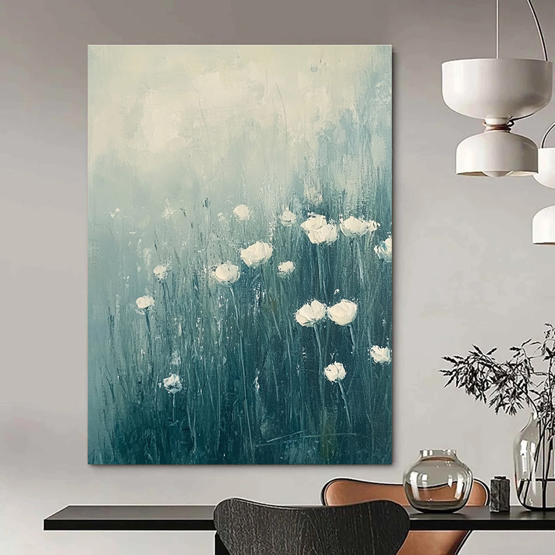 White Flower Field - Tranquil Floral Abstract Painting GAB0614