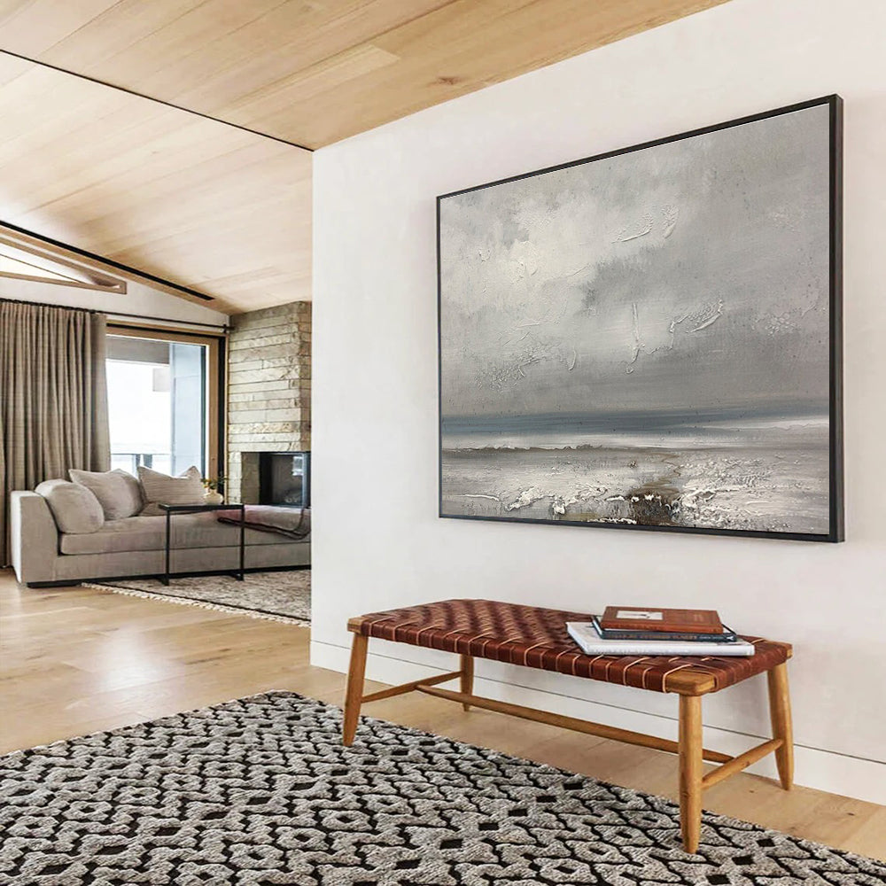 Gray Sea and Sky Abstract Painting for Tranquil Spa Interiors YHT267