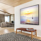 Serene Seaside Sunset Painting for Coastal Bedrooms YHT181