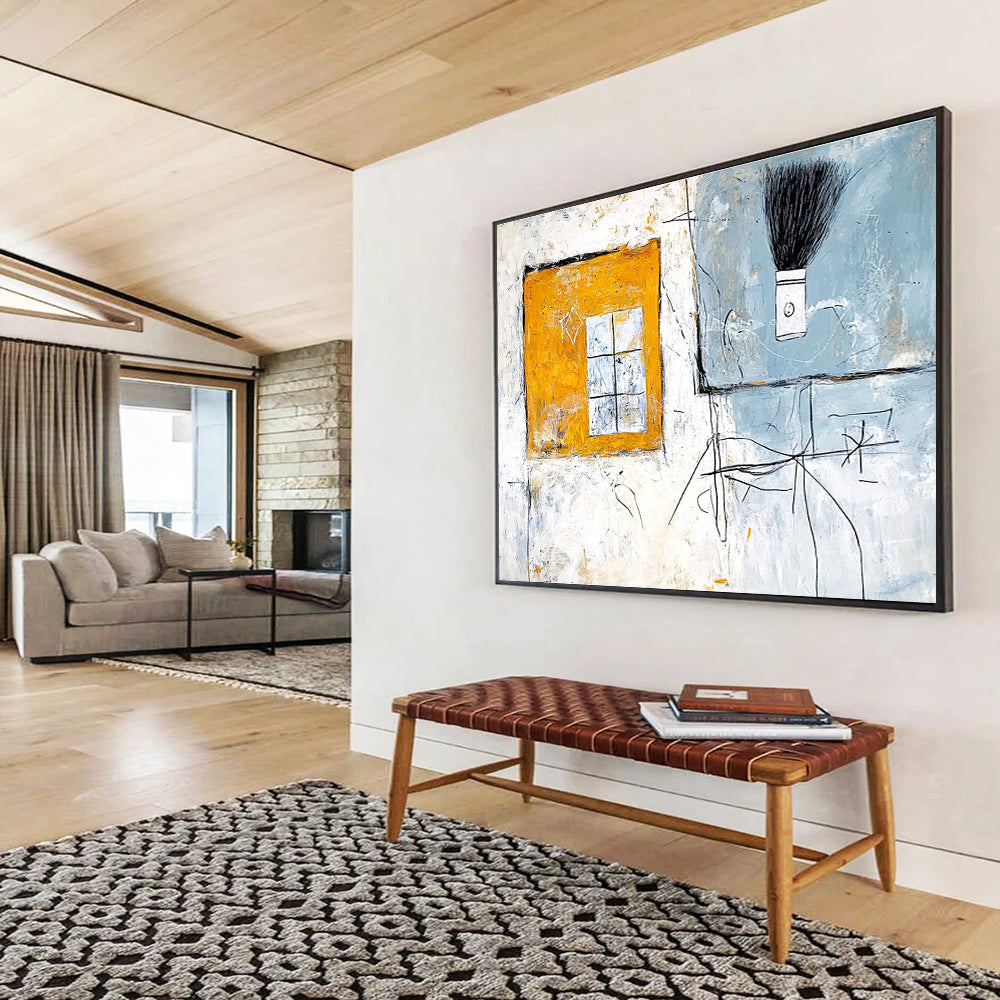 Abstract Interior with Window and Brush with Eclectic Elements Abstract Painting ABS340