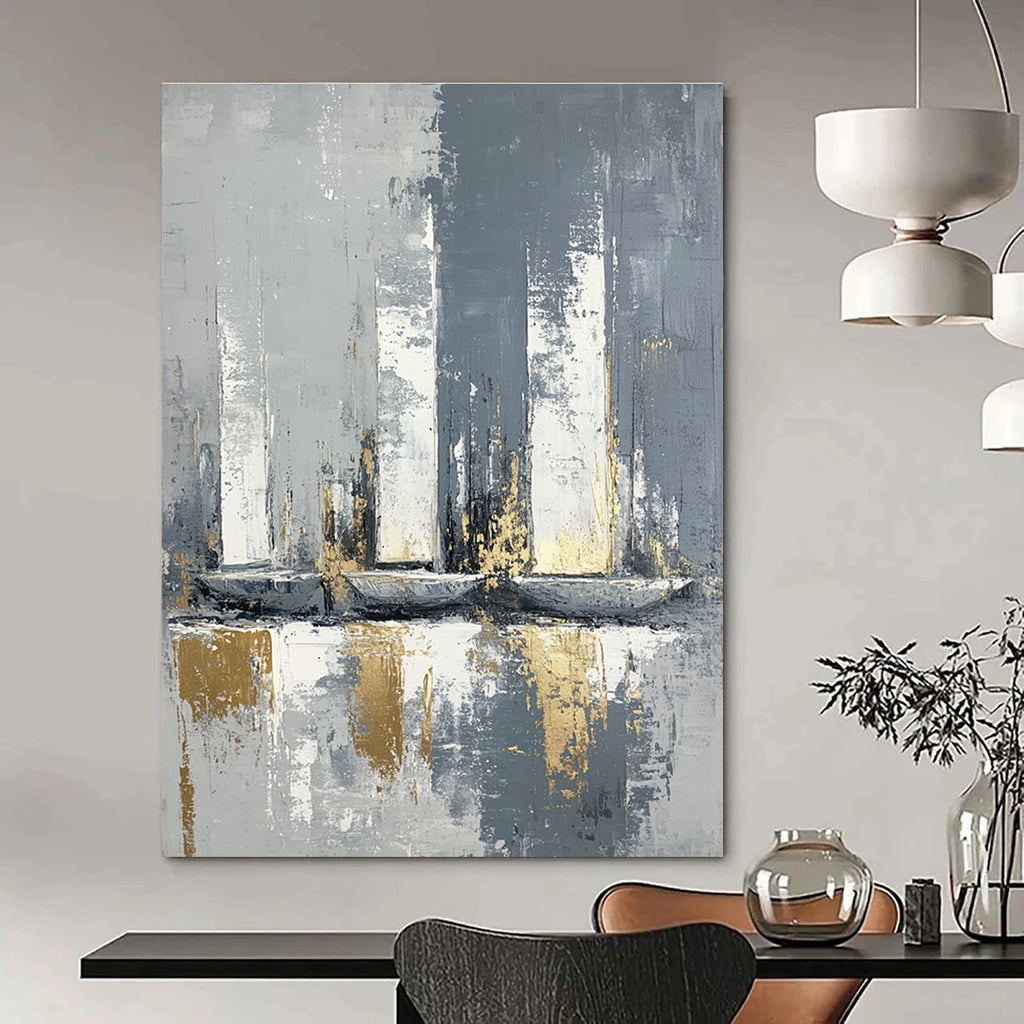 Grey and Gold Abstract Sails Minimalist Painting for Modern Interiors GAB1462