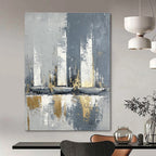 Grey and Gold Abstract Sails Minimalist Painting for Modern Interiors GAB1462
