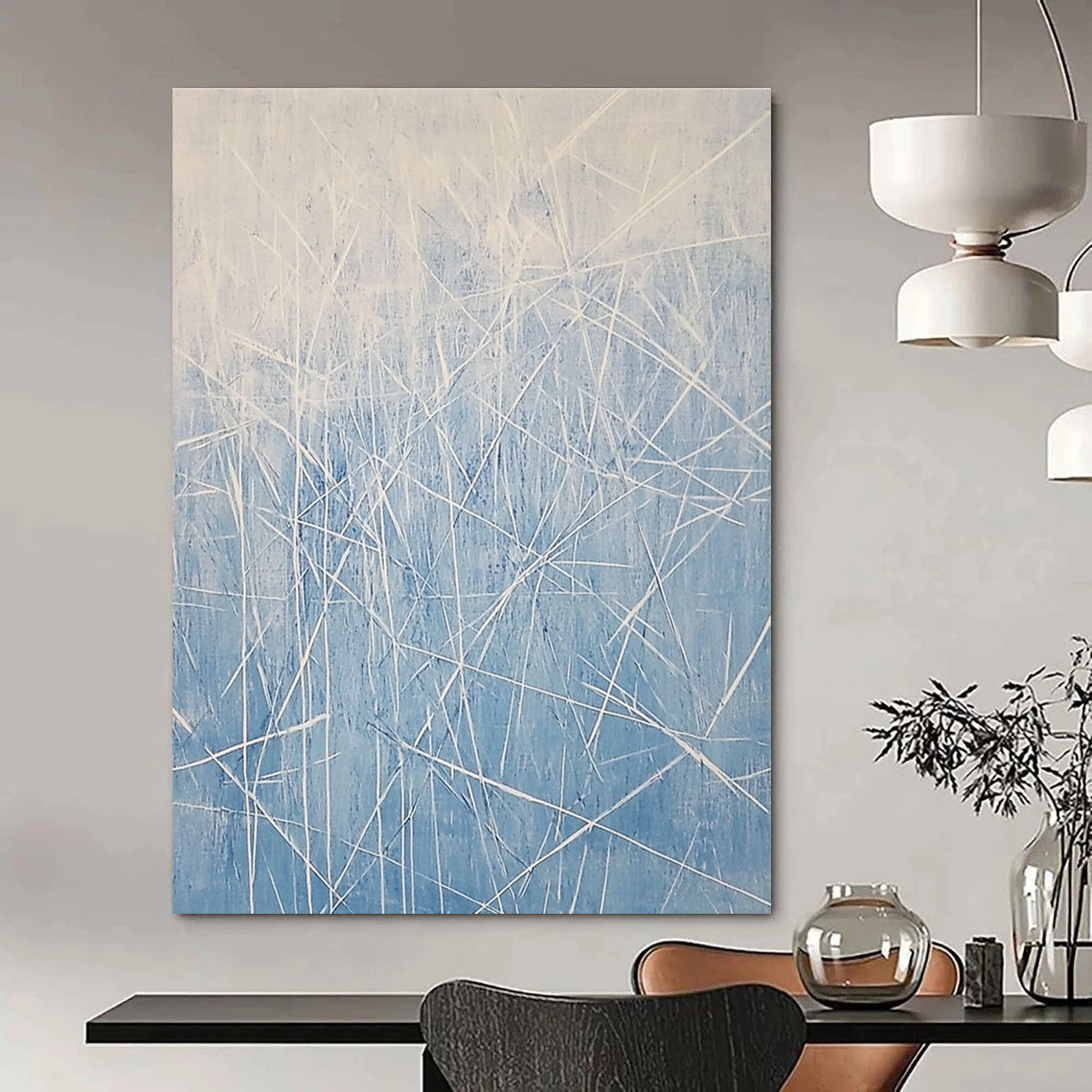 Blue Grass Abstract Painting for Minimalist Bathrooms GAB0776