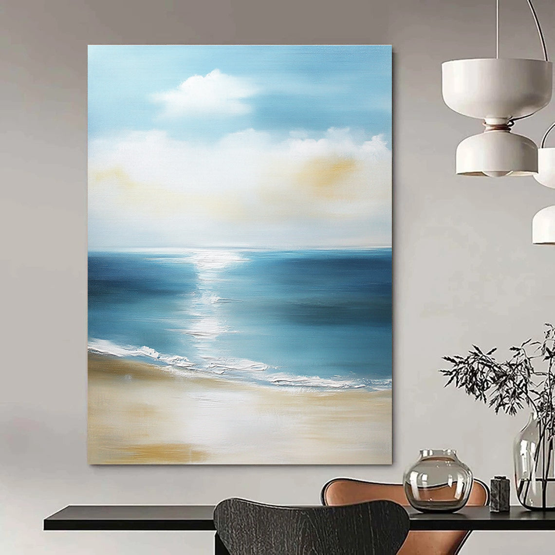 Calm Sea Beach Peaceful Abstract Painting for Coastal Homes GAB1483