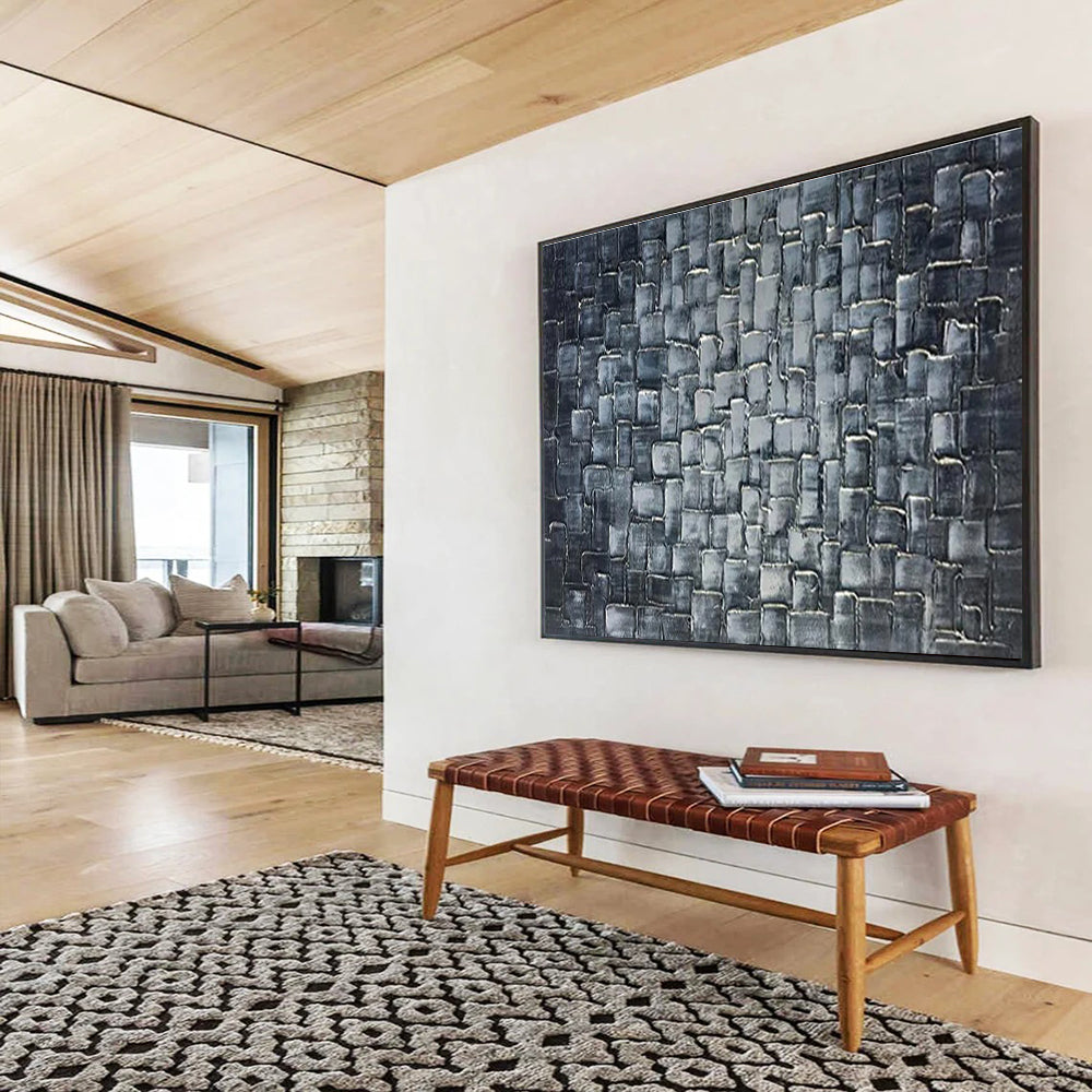 Textured Blue Squares Abstract Painting for Contemporary Art Galleries YHT276