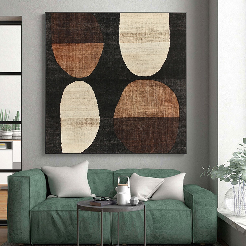 Brown and Black Oval Abstract Painting with Geometric Forms WINK840