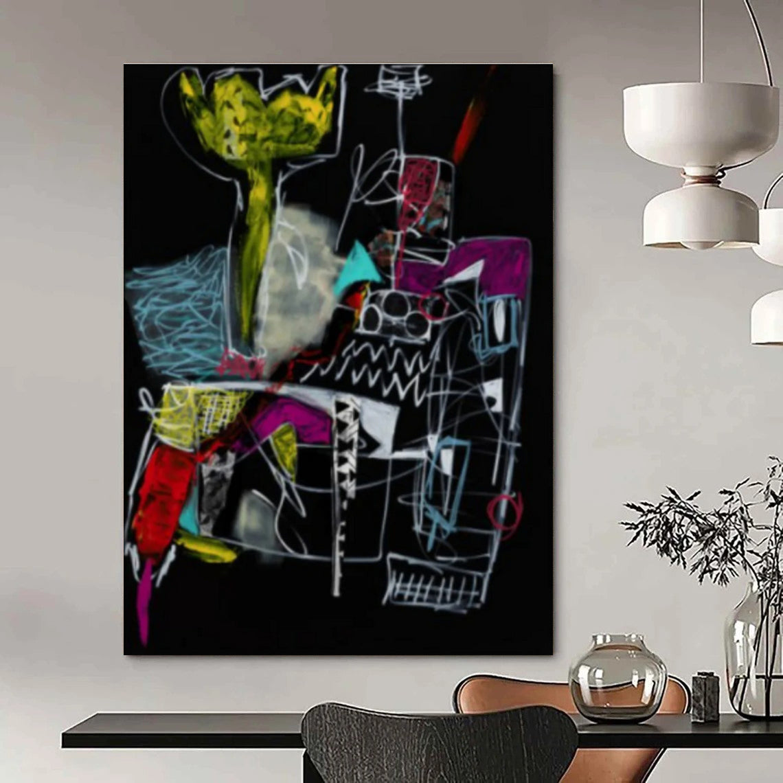 Bold Dark - Hued Abstract Forms Painting for Dramatic Spaces HENG294