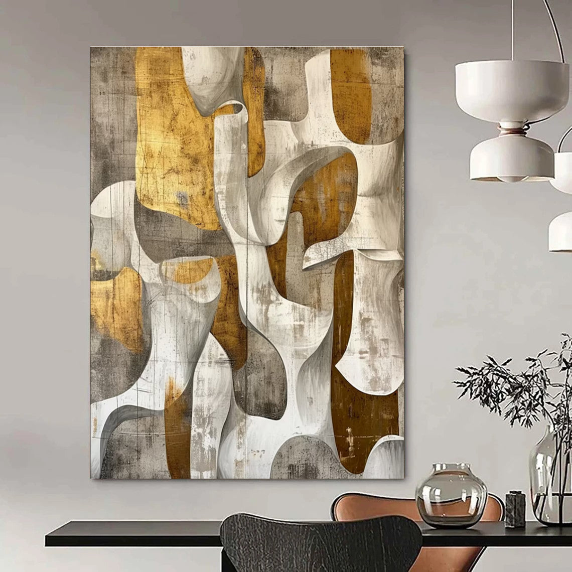 Gold and Gray Abstract Painting for Luxury Hotel Lobby Lounges HENG011