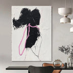 Black Silhouette with Pink Ribbon Abstract Painting for Feminine - Themed Boutiques GAB1376