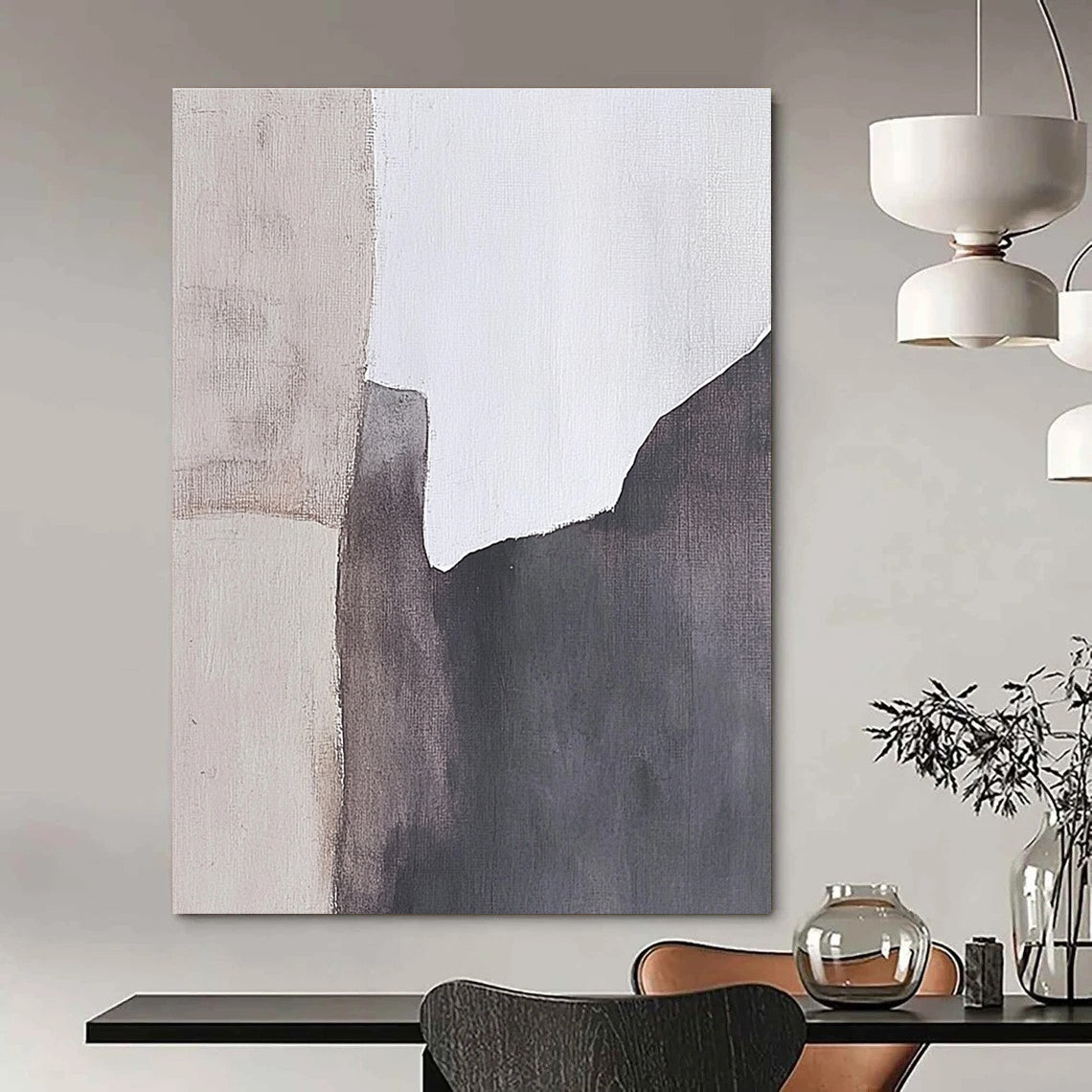 Gray and White Abstract Blocks Abstract Painting for Scandinavian - Style Home Offices GAB1369