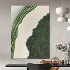 Textured Green and White Landscape Painting for Nature - Inspired Minimalist Spaces HENG316