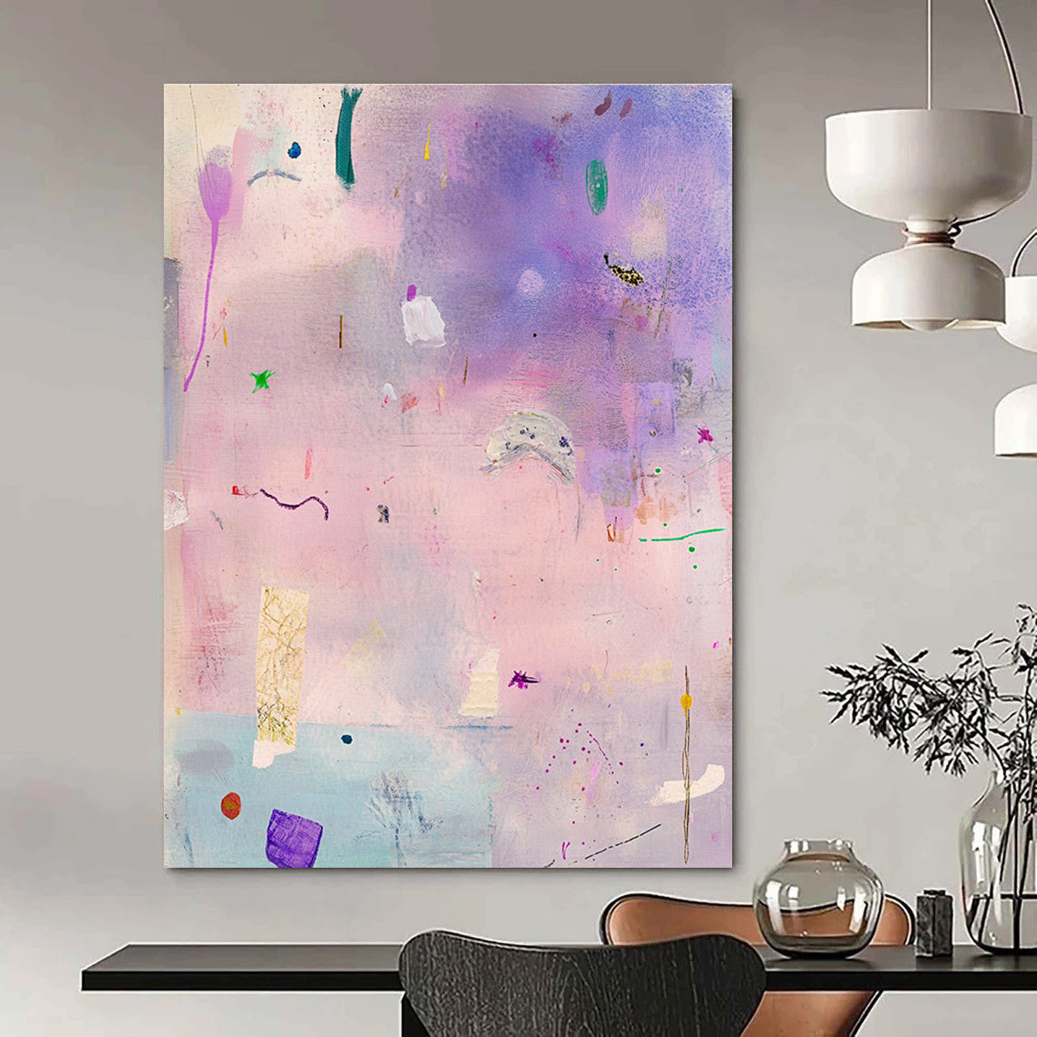 Purple and Pink Abstract Scatter Painting of Whimsical Freedom GAB0177