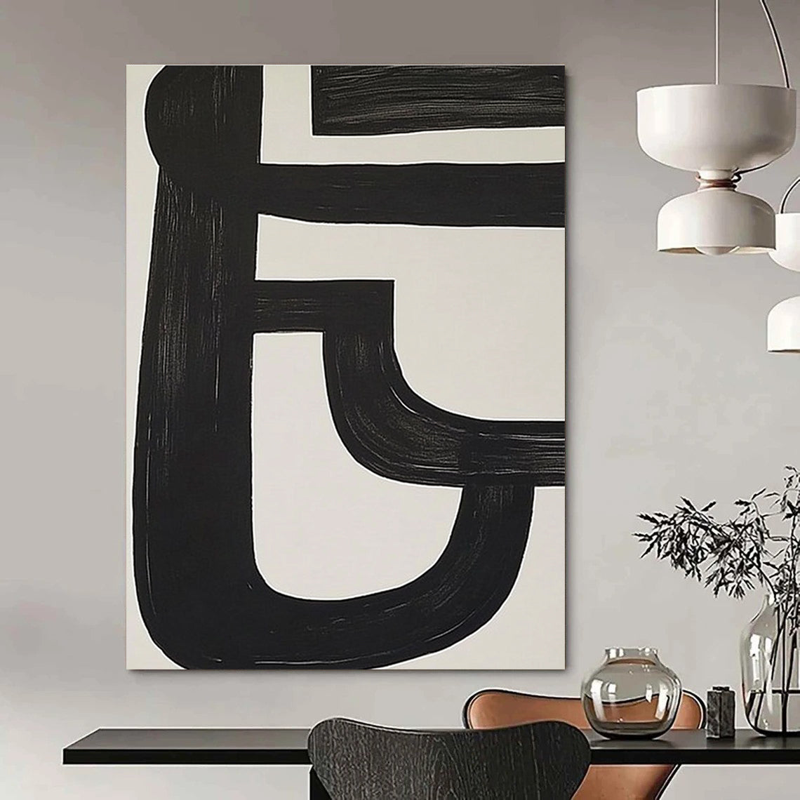 Black and White Line Abstract Painting for Minimalist Galleries GAB0846