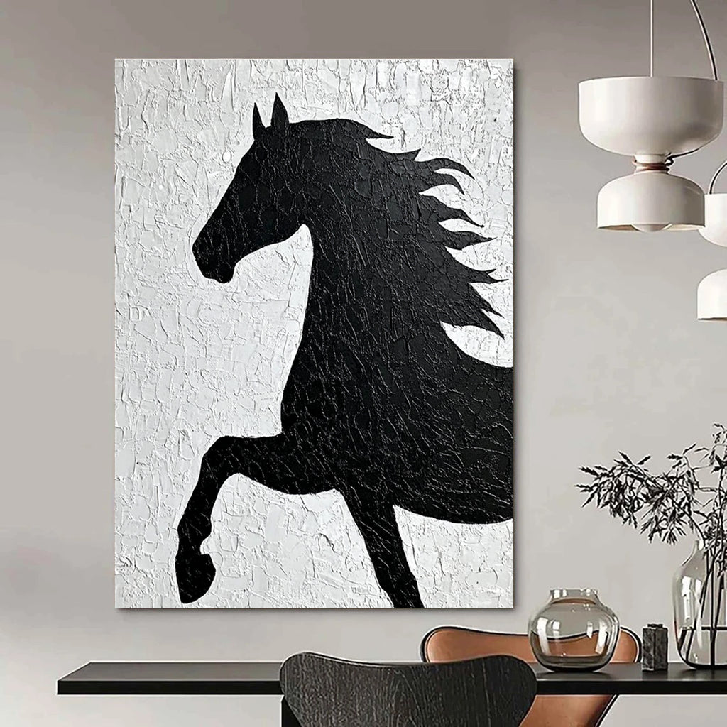 Textured Black Horse Silhouette Abstract Painting GAB0036