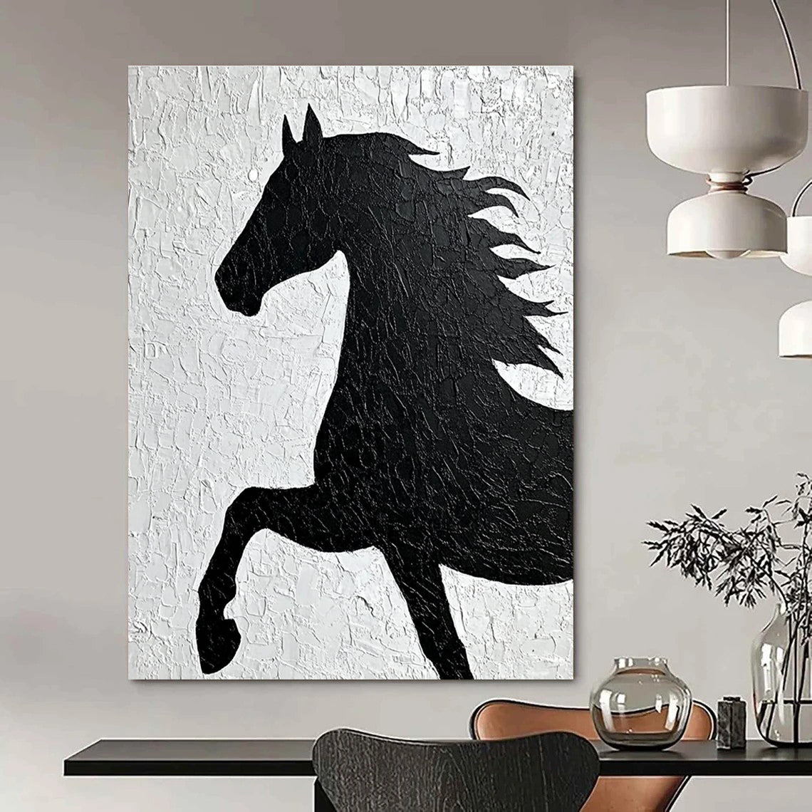 Textured Black Horse Silhouette Abstract Painting GAB0036