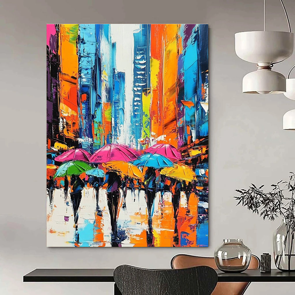 Colorful Umbrella City Abstract Painting for Urban - Chic Cafes GAB1288