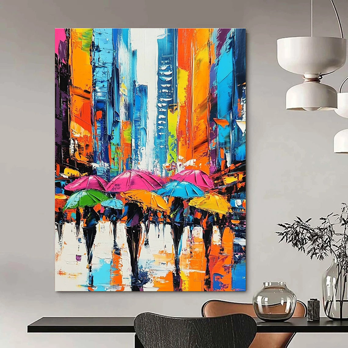 Colorful Umbrella City Abstract Painting for Urban - Chic Cafes GAB1288